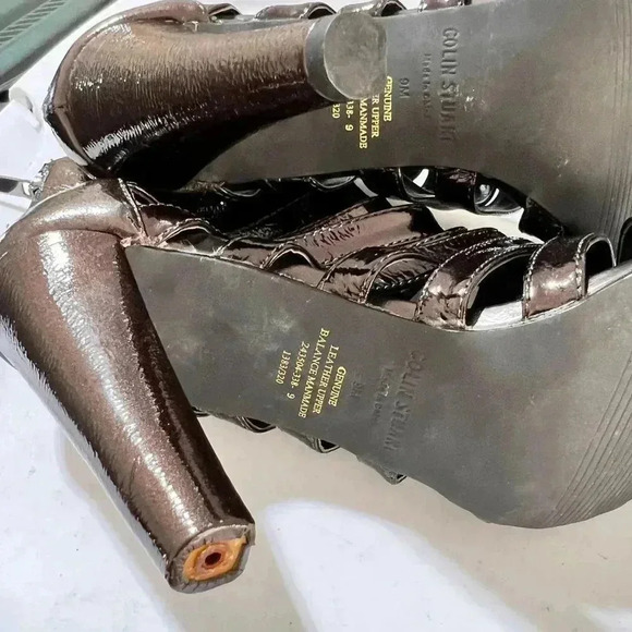 Colin Stuart Brown Patton Leather Open Toe Strappy Heel Size 9 - Picture 6 of 7